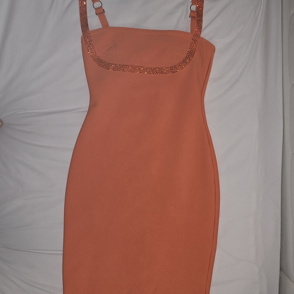 Fashion Nova Orange Cocktail Dress Square Neck Sheath